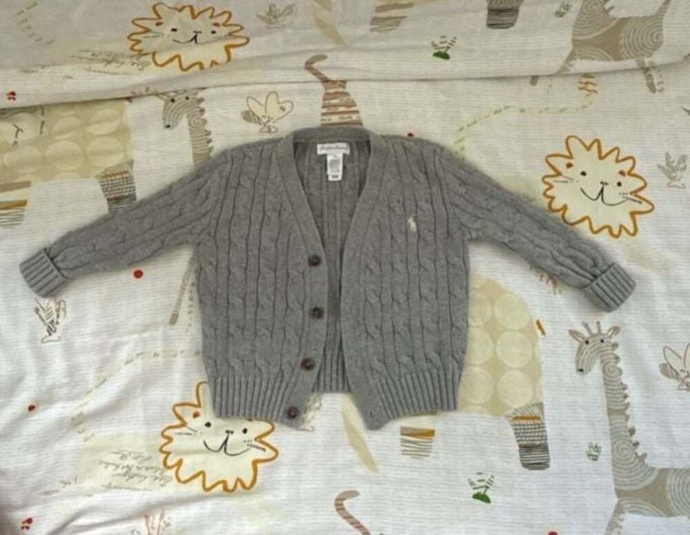 Ralph Lauren Baby Gray Cable-Knit Cotton Cardigan Sweater Size 18M